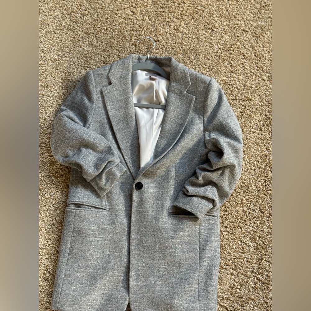 H&M Gray gathered sleeve oversized jacket / blazer NWOT
